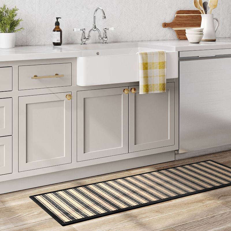 slide 2 of 5, 60" x 20" Vintage Striped Kitchen Runner Rug Black/Brown - Threshold™: Indoor Skid-Resistant Flat Pile Rug, 1 ct