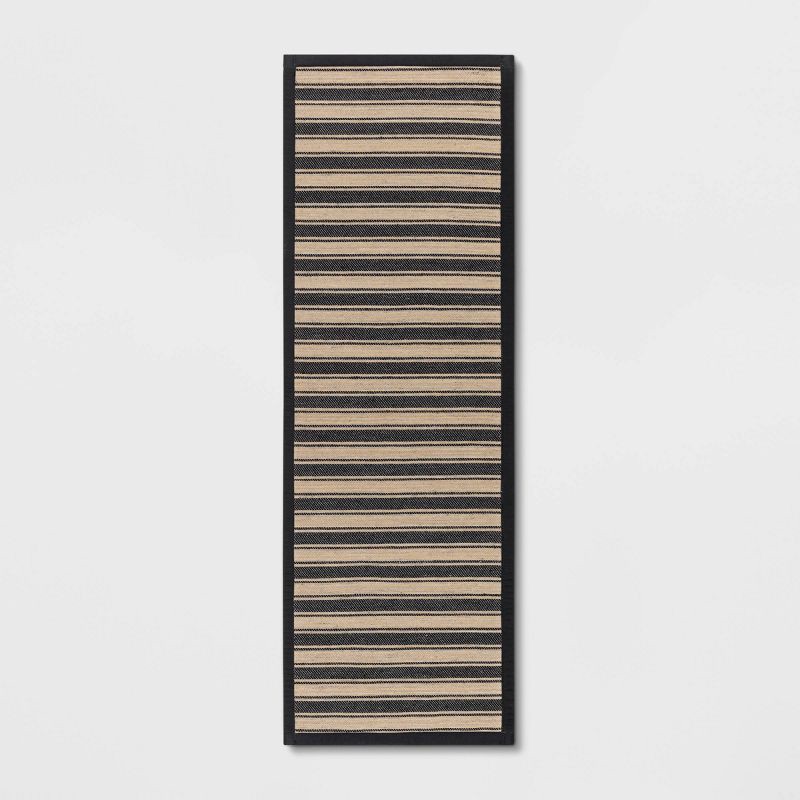 slide 1 of 5, 60" x 20" Vintage Striped Kitchen Runner Rug Black/Brown - Threshold™: Indoor Skid-Resistant Flat Pile Rug, 1 ct