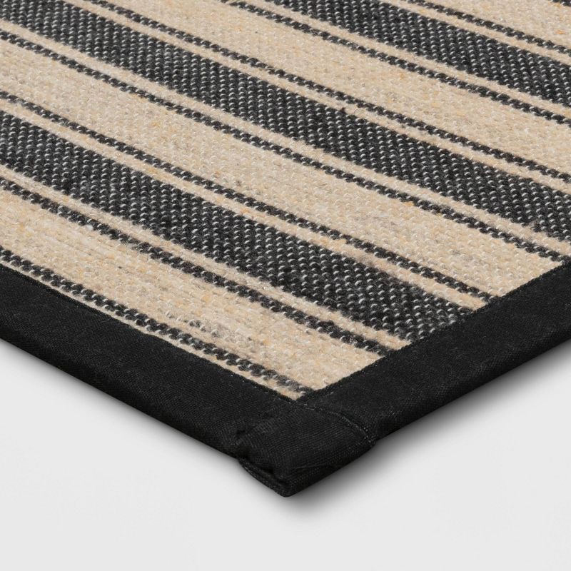 slide 3 of 5, 60" x 20" Vintage Striped Kitchen Runner Rug Black/Brown - Threshold™: Indoor Skid-Resistant Flat Pile Rug, 1 ct