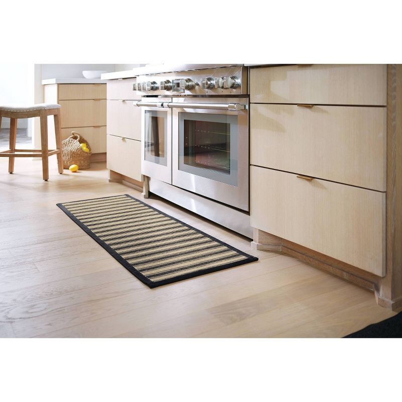 slide 5 of 5, 60" x 20" Vintage Striped Kitchen Runner Rug Black/Brown - Threshold™: Indoor Skid-Resistant Flat Pile Rug, 1 ct