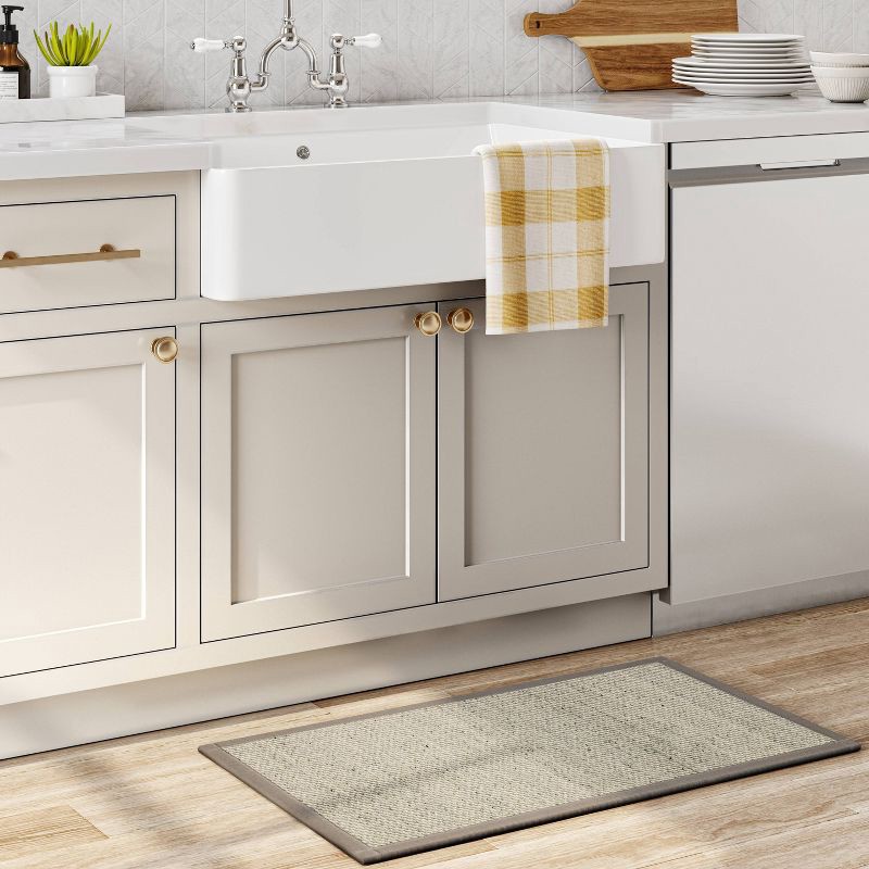 slide 2 of 5, 34" x 20" Textured Pet Kitchen Rug Brown - Threshold™: Geometric Skid-Resistant Indoor Accent Mat, Machine Washable, 1 ct