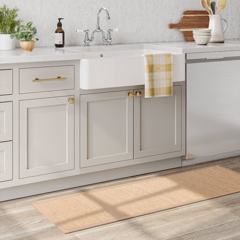 slide 2 of 4, 60" x 20" Textured Pet Kitchen Runner Rug Brown - Threshold™: Geometric Indoor Skid-Resistant Entryway Mat, 1 ct
