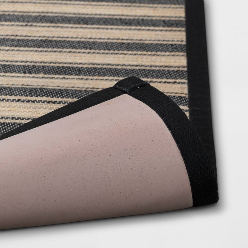 slide 4 of 4, 34" x 20" Vintage Striped Kitchen Rug Black/Brown - Threshold™: Skid-Resistant Indoor Runner Mat, Machine Washable, 1 ct