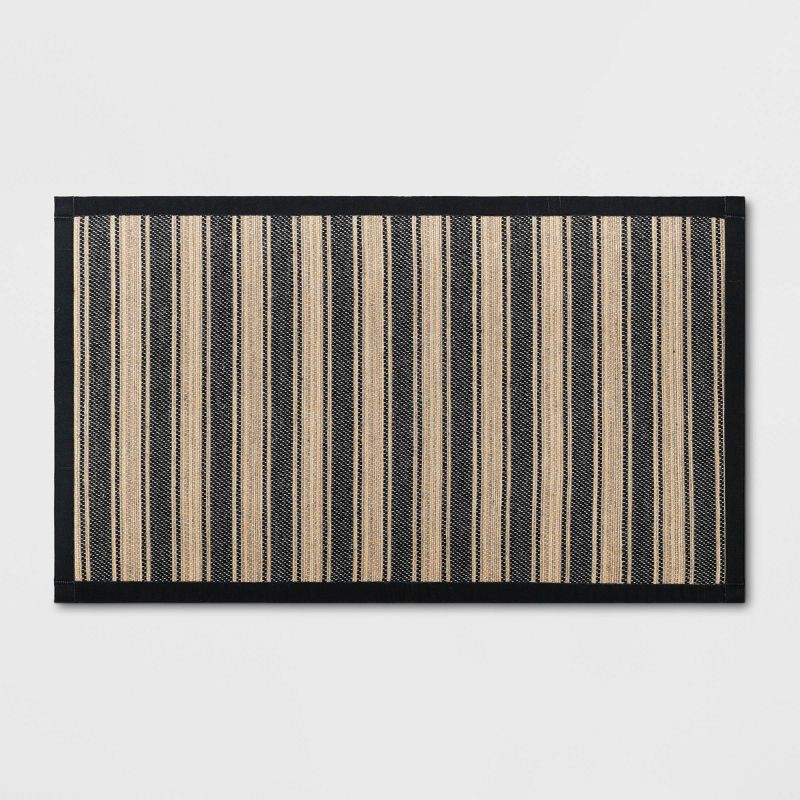 slide 1 of 4, 34" x 20" Vintage Striped Kitchen Rug Black/Brown - Threshold™: Skid-Resistant Indoor Runner Mat, Machine Washable, 1 ct