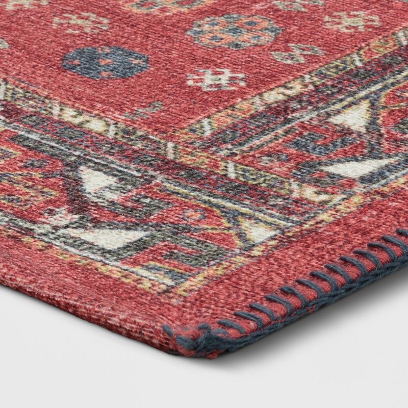 slide 3 of 4, 34" x 20" Vintage Persian Medallion Kitchen Rug Red - Threshold™: Traditional Accent, Machine Washable, Indoor Use, 1 ct