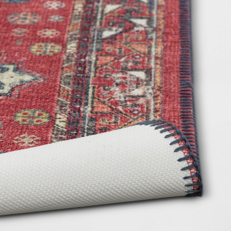 slide 4 of 4, 34" x 20" Vintage Persian Medallion Kitchen Rug Red - Threshold™: Traditional Accent, Machine Washable, Indoor Use, 1 ct