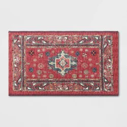 34" x 20" Vintage Persian Medallion Kitchen Rug Red - Threshold™: Traditional Accent, Machine Washable, Indoor Use