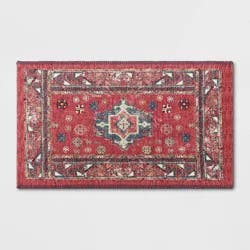 34" x 20" Vintage Persian Medallion Kitchen Rug Red - Threshold™: Traditional Accent, Machine Washable, Indoor Use