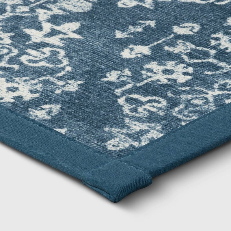slide 3 of 4, 34" x 20" Vintage Print Comfort Kitchen Rug Blue - Threshold™, 1 ct