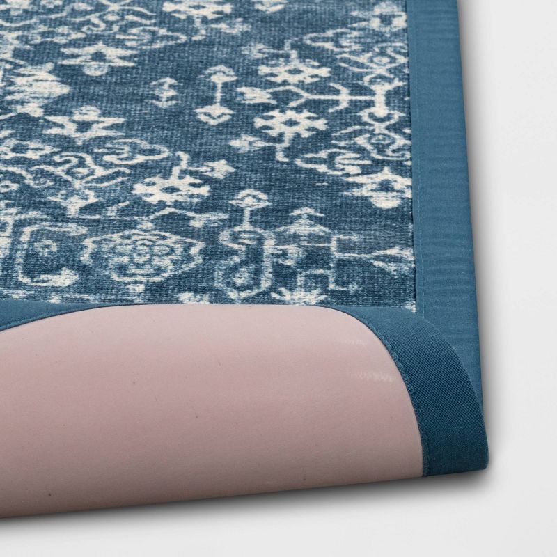 slide 4 of 4, 34" x 20" Vintage Print Comfort Kitchen Rug Blue - Threshold™, 1 ct