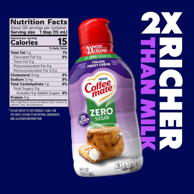 slide 7 of 9, Coffee mate Zero Sugar Italian Sweet Cream Coffee Creamer - 64 fl oz, 64 fl oz