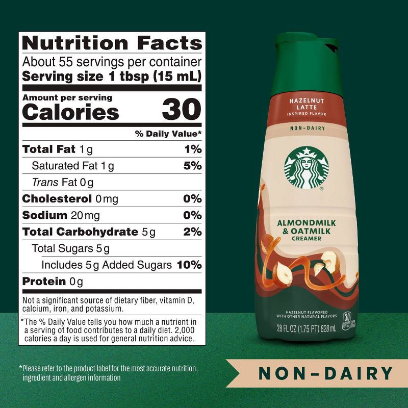 slide 7 of 8, Starbucks Creamer Almond and Oat Milk Hazelnut Latte Coffee Creamer - 28 fl oz, 28 fl oz