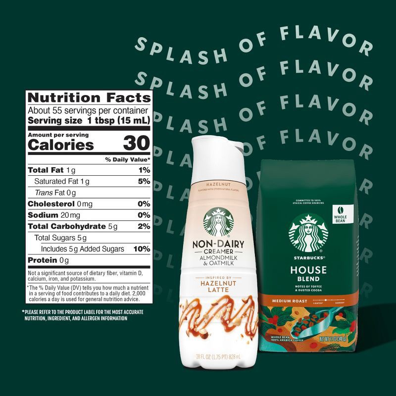 slide 7 of 9, Starbucks Creamer Starbucks Almond Milk and Oat Milk Hazelnut Latte Coffee Creamer - 28 fl oz, 28 fl oz