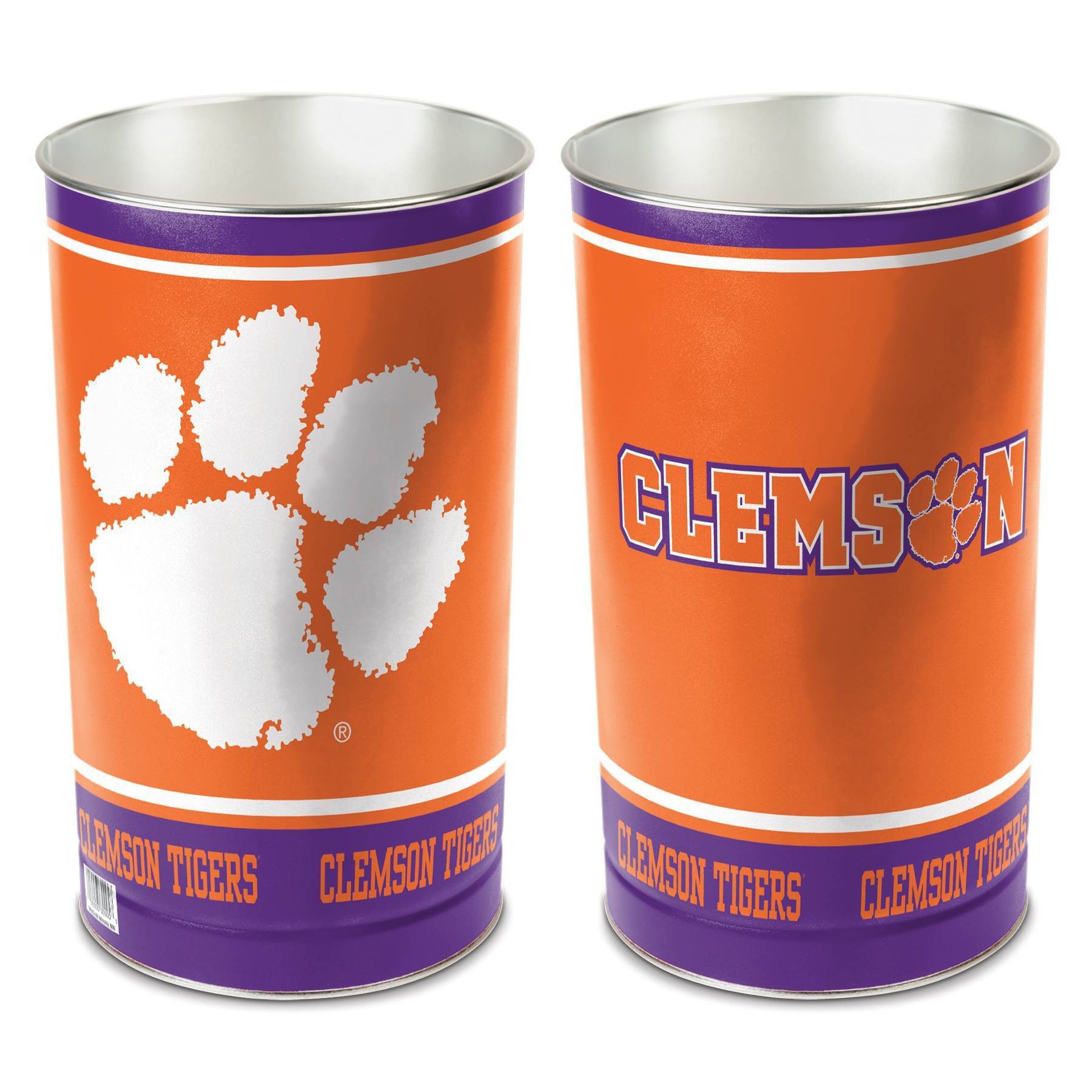 slide 1 of 3, NCAA Clemson Tigers Tin Trash Can, 1 ct