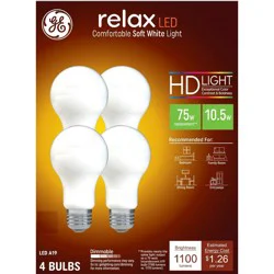 GE Household Lighting GE 4pk 75W Relax A19 LED Light Bulbs Soft White