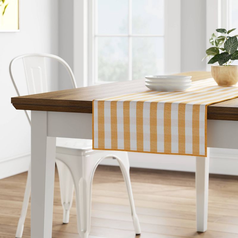slide 2 of 5, 72" x 14" Cotton Gingham Check Table Runner Yellow - Threshold™, 1 ct
