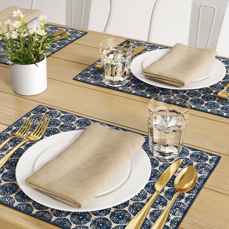 slide 2 of 3, Cotton Medallion Print Placemat Blue - Threshold™: Geometric Rectangle, Traditional Dining Table Decor, 19"x14", 1 ct