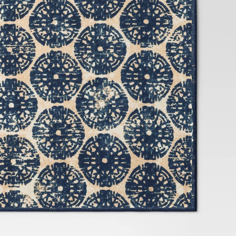 slide 3 of 3, Cotton Medallion Print Placemat Blue - Threshold™: Geometric Rectangle, Traditional Dining Table Decor, 19"x14", 1 ct