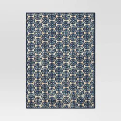 Cotton Medallion Print Placemat Blue - Threshold™: Geometric Rectangle, Traditional Dining Table Decor, 19"x14"