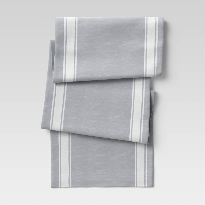 slide 1 of 3, 72" x 14" Cotton Striped Bistro Table Runner Gray - Threshold™, 1 ct
