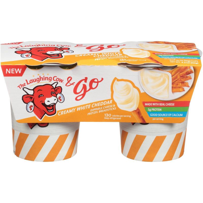 slide 1 of 1, The Laughing Cow & Go Creamy White Cheddar Dippable Cheese With Pretzel Breadsticks - 2ct, 2 ct