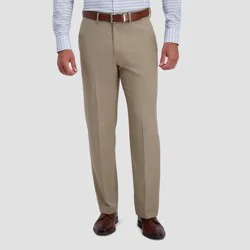 Haggar H26 Men's Relaxed Leg Trousers - Khaki 36x32: Polyester Blend, Solid Pattern