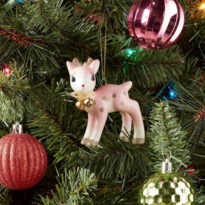 slide 2 of 3, Retro Deer Christmas Tree Ornament Pink/Gold - Wondershop™: Ceramic Holiday Decor, Indoor Unlit Animal Theme, 1 ct