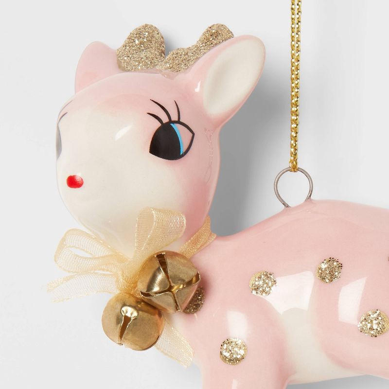 slide 3 of 3, Retro Deer Christmas Tree Ornament Pink/Gold - Wondershop™: Ceramic Holiday Decor, Indoor Unlit Animal Theme, 1 ct