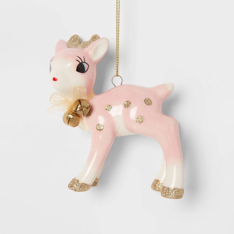 slide 1 of 3, Retro Deer Christmas Tree Ornament Pink/Gold - Wondershop™: Ceramic Holiday Decor, Indoor Unlit Animal Theme, 1 ct