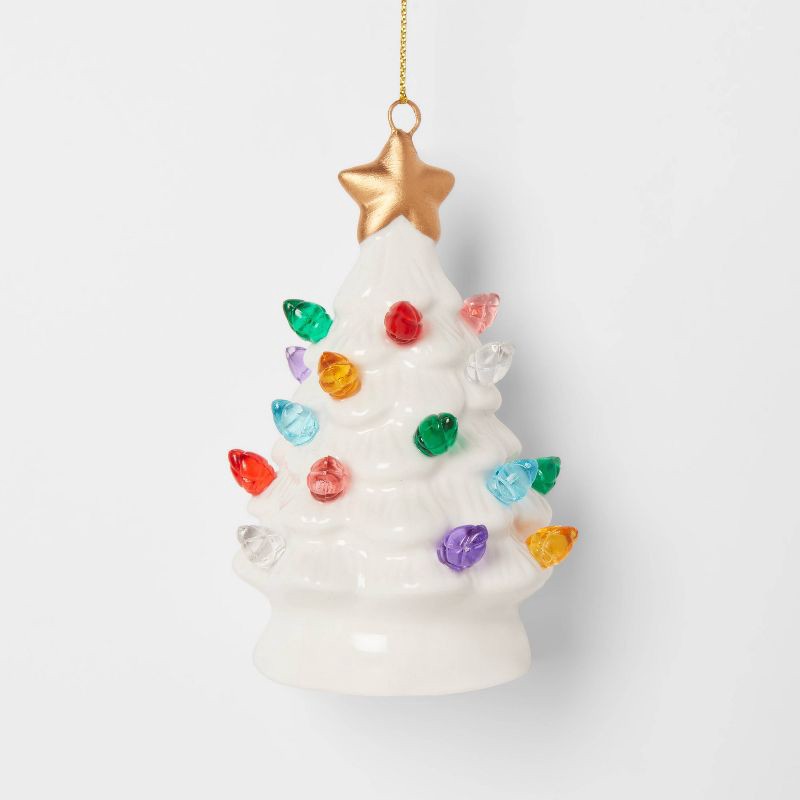 slide 1 of 3, Lit Ceramic Retro Christmas Tree Ornament White - Wondershop™: Indoor, Battery Included, 1 ct