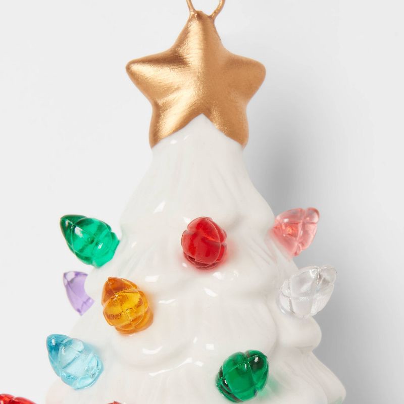 slide 3 of 3, Lit Ceramic Retro Christmas Tree Ornament White - Wondershop™: Indoor, Battery Included, 1 ct