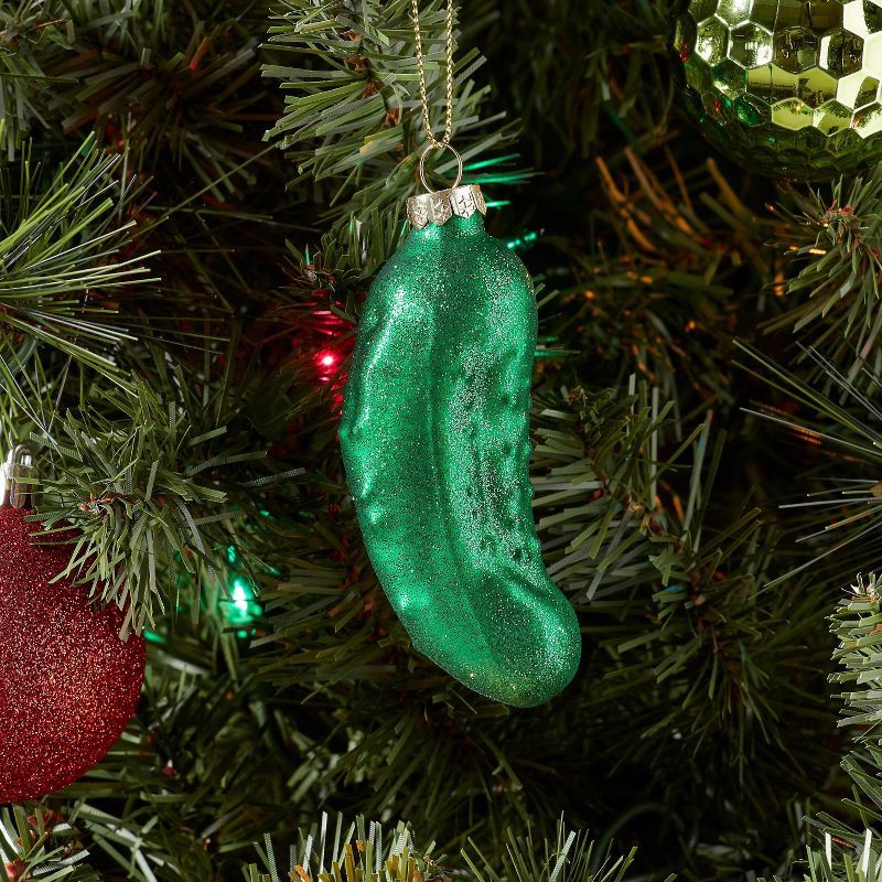 slide 2 of 3, Pickle Glass Christmas Tree Ornament - Wondershop™: Mold-Blown, Indoor Decoration, 5.3" Height, 1 ct