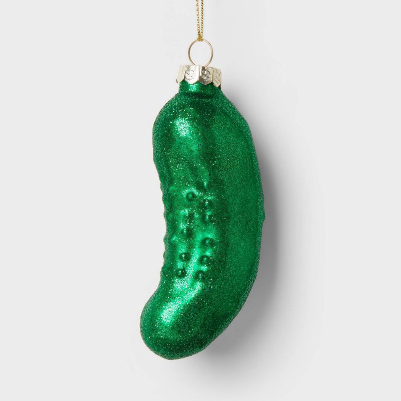 slide 1 of 3, Pickle Glass Christmas Tree Ornament - Wondershop™: Mold-Blown, Indoor Decoration, 5.3" Height, 1 ct