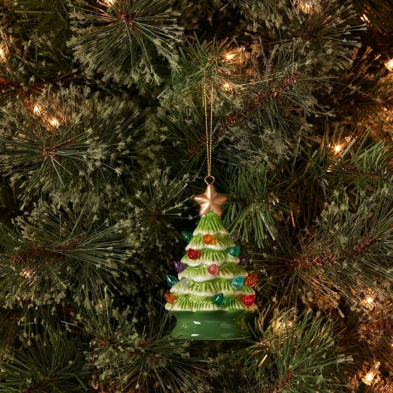 slide 2 of 3, Lit Ceramic Retro Christmas Tree Ornament Green - Wondershop™: Indoor Light-Up Holiday Decor, 1 ct