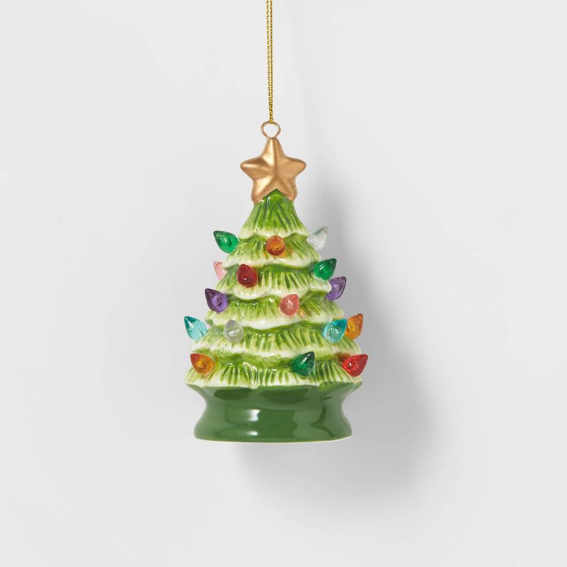 slide 1 of 3, Lit Ceramic Retro Christmas Tree Ornament Green - Wondershop™: Indoor Light-Up Holiday Decor, 1 ct
