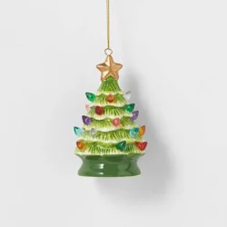 Lit Ceramic Retro Christmas Tree Ornament Green - Wondershop™: Indoor Light-Up Holiday Decor