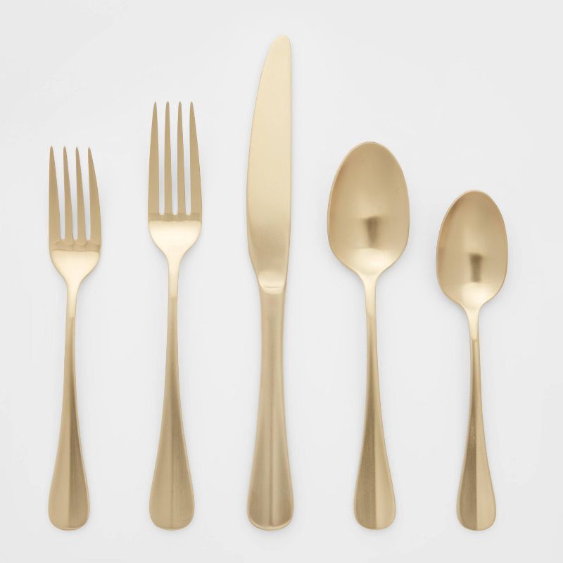 slide 2 of 6, 20pc Sussex Flatware Set Gold - Threshold™: Gold Silverware Set, Stainless Steel, Service for 4, Dishwasher-Safe, 20 ct