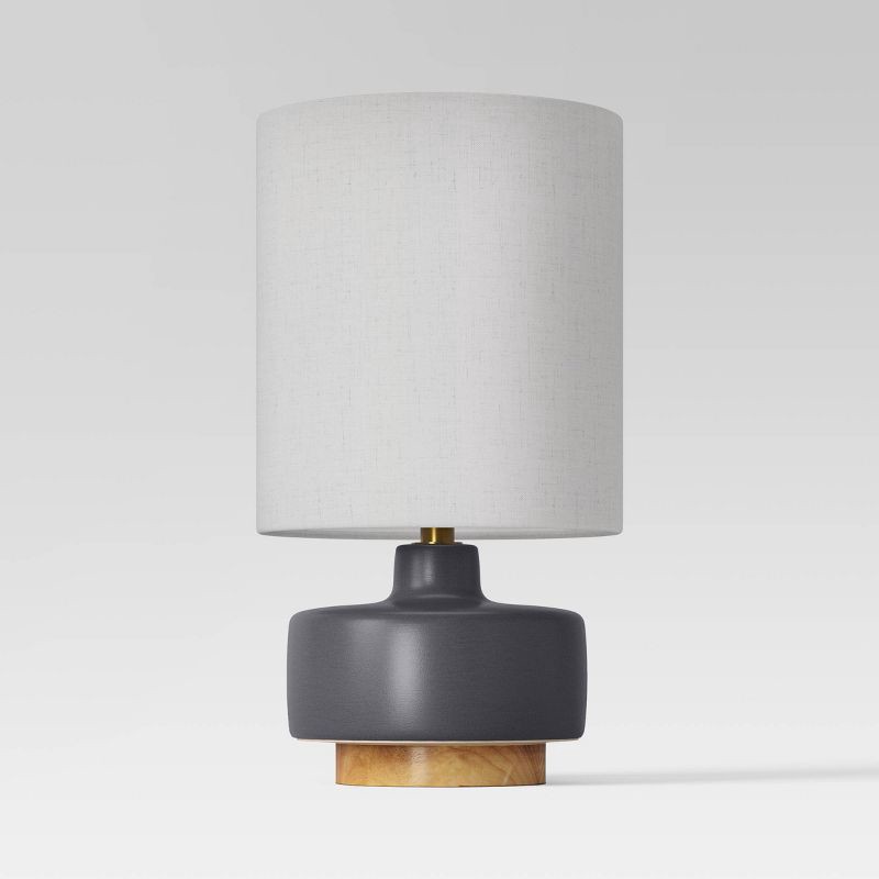 slide 2 of 9, 17"x9.5" Ceramic Table Lamp with Wood Base - Threshold™: Linen Shade, No Assembly Required, 1 ct