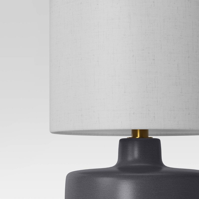 slide 4 of 9, 17"x9.5" Ceramic Table Lamp with Wood Base - Threshold™: Linen Shade, No Assembly Required, 1 ct