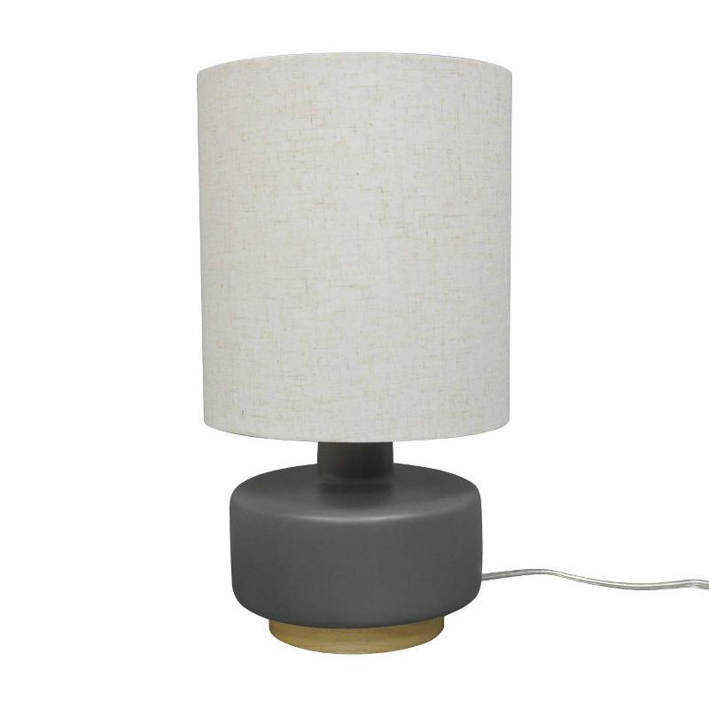 slide 5 of 9, 17"x9.5" Ceramic Table Lamp with Wood Base - Threshold™: Linen Shade, No Assembly Required, 1 ct