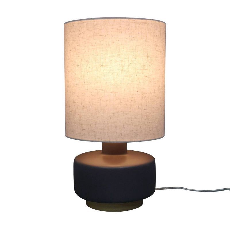 slide 6 of 9, 17"x9.5" Ceramic Table Lamp with Wood Base - Threshold™: Linen Shade, No Assembly Required, 1 ct