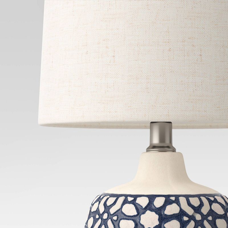 slide 4 of 4, 17.5"x9" Assembled Ceramic Table Lamp Blue - Threshold™: Bud-Shaped Base, Off-White Drum Shade, UL Listed, 1 ct