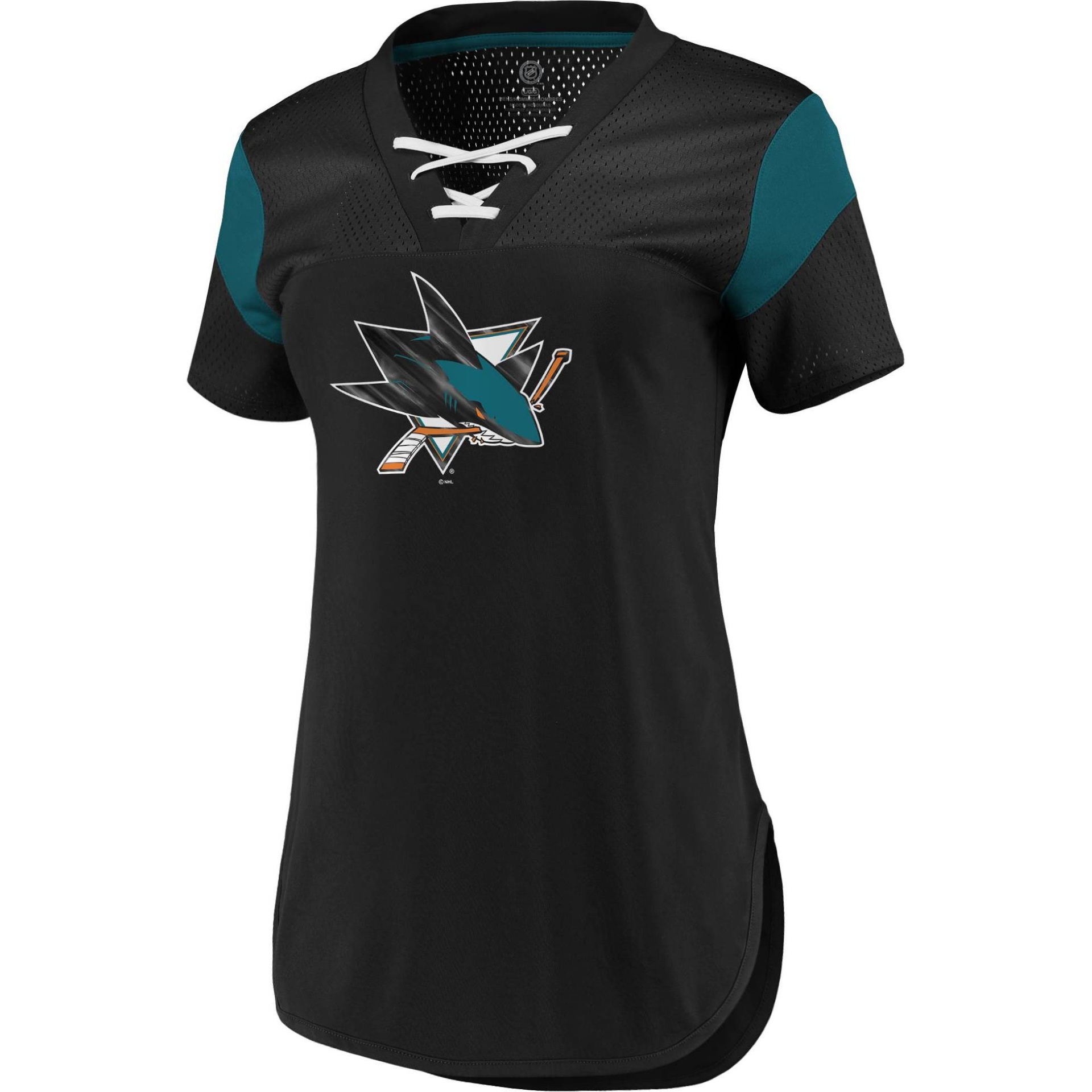 slide 1 of 3, NHL San Jose Sharks Women&#39;s Fashion Jersey - XL, 1 ct