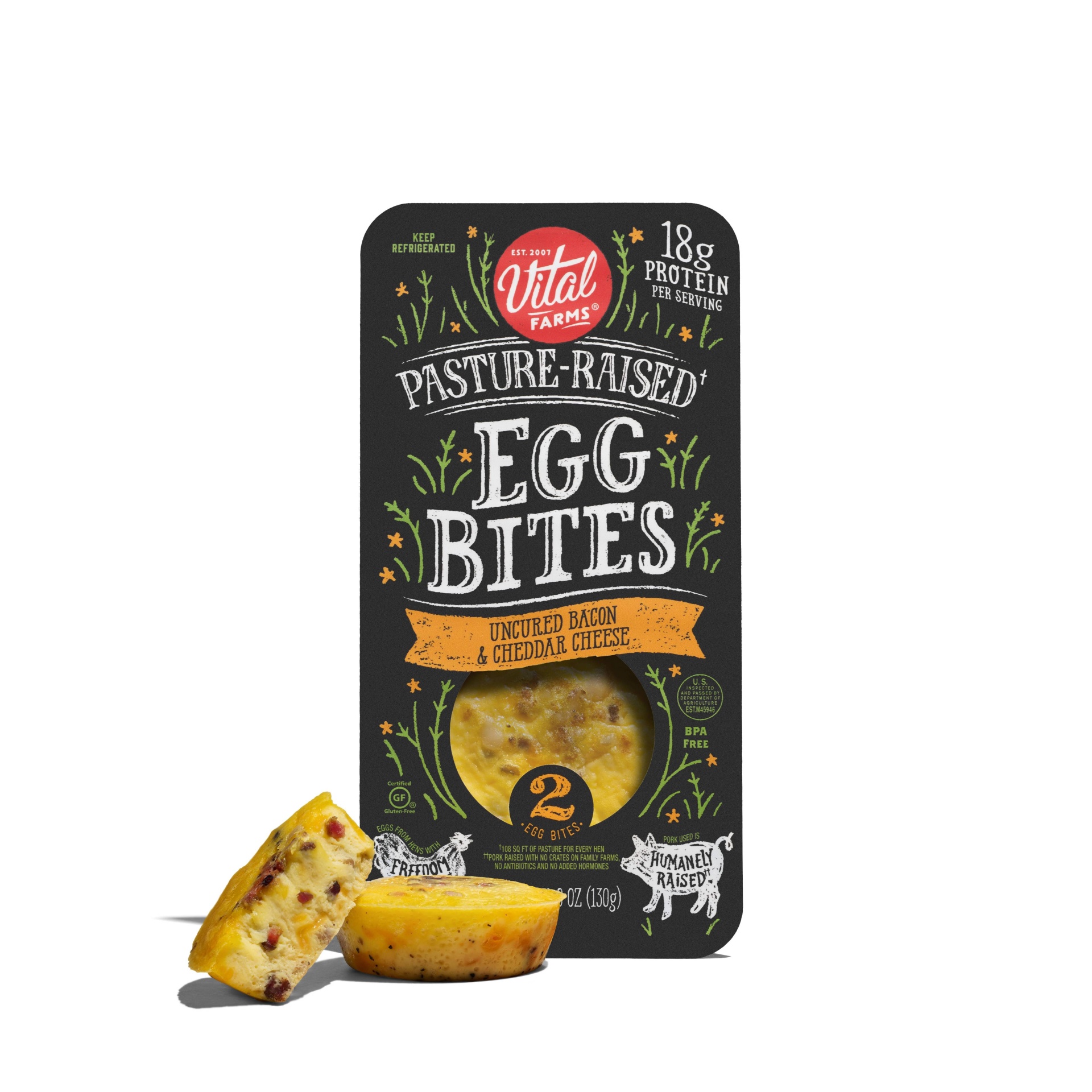 slide 1 of 4, Vital Farms Pasture-Raised Egg Bites Bacon & Cheddar - 2ct, 2 ct