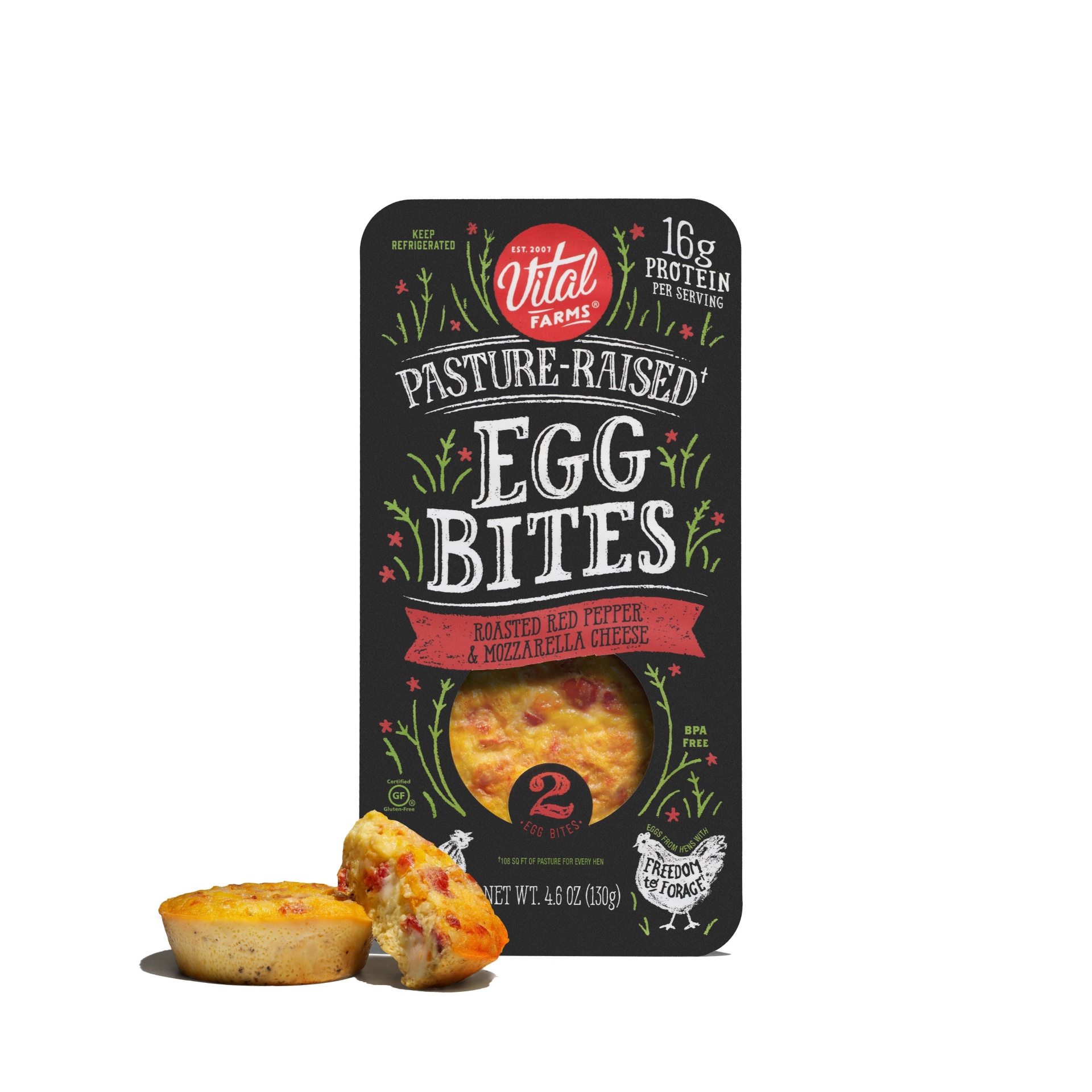 slide 1 of 4, Vital Farms Pasture-Raised Egg Bites Red Pepper & Mozzarella - 2ct, 2 ct