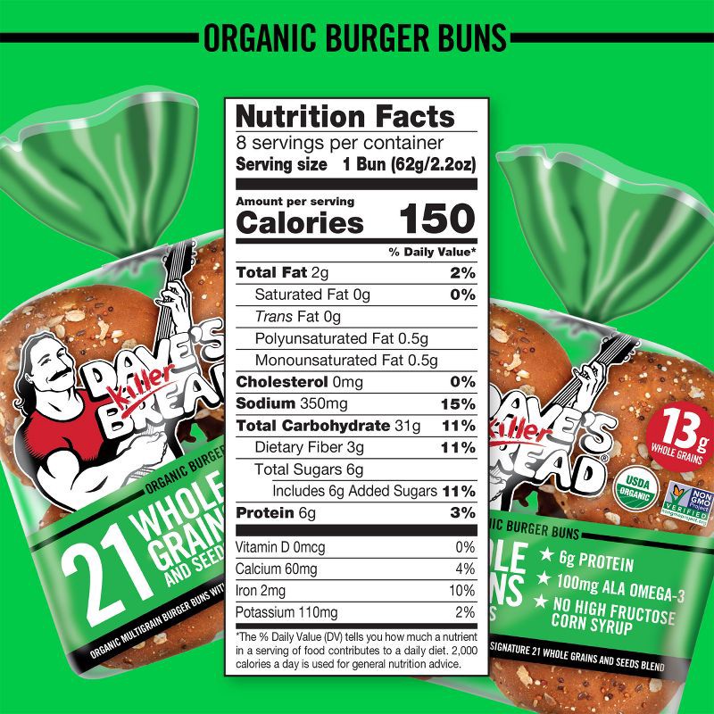 slide 7 of 16, Dave's Killer Bread Organic 21 Whole Grain & Seeds Hamburger Buns - 16oz, 16 oz