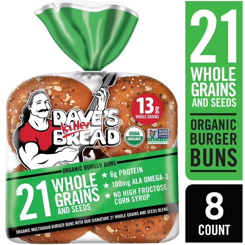 slide 9 of 16, Dave's Killer Bread Organic 21 Whole Grain & Seeds Hamburger Buns - 16oz, 16 oz