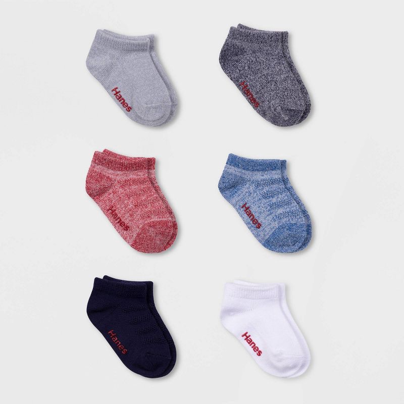 slide 1 of 3, Hanes Premium Hanes Baby Boys' 6pk Low Cut Super Soft Socks - 12-24M: Breathable Knit, Nonslip Grippers, Machine Washable, Tumble Dry, 6 ct
