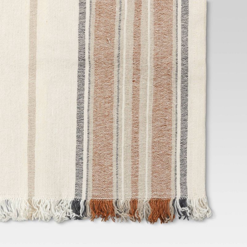 slide 2 of 3, 72" x 14" Cotton Striped Table Runner Orange - Threshold™: Traditional Fall Decor, Machine Washable, Linen Blend, 1 ct