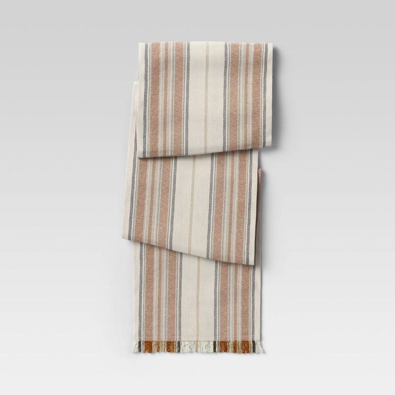 slide 1 of 3, 72" x 14" Cotton Striped Table Runner Orange - Threshold™: Traditional Fall Decor, Machine Washable, Linen Blend, 1 ct